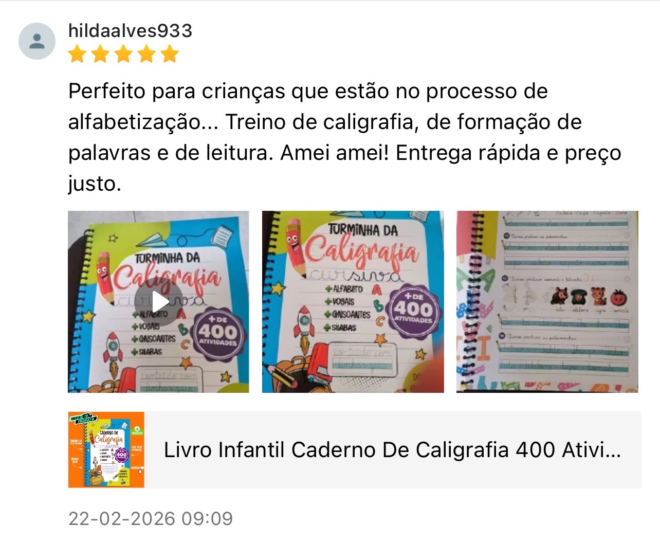 Avaliação real 5 estrelas