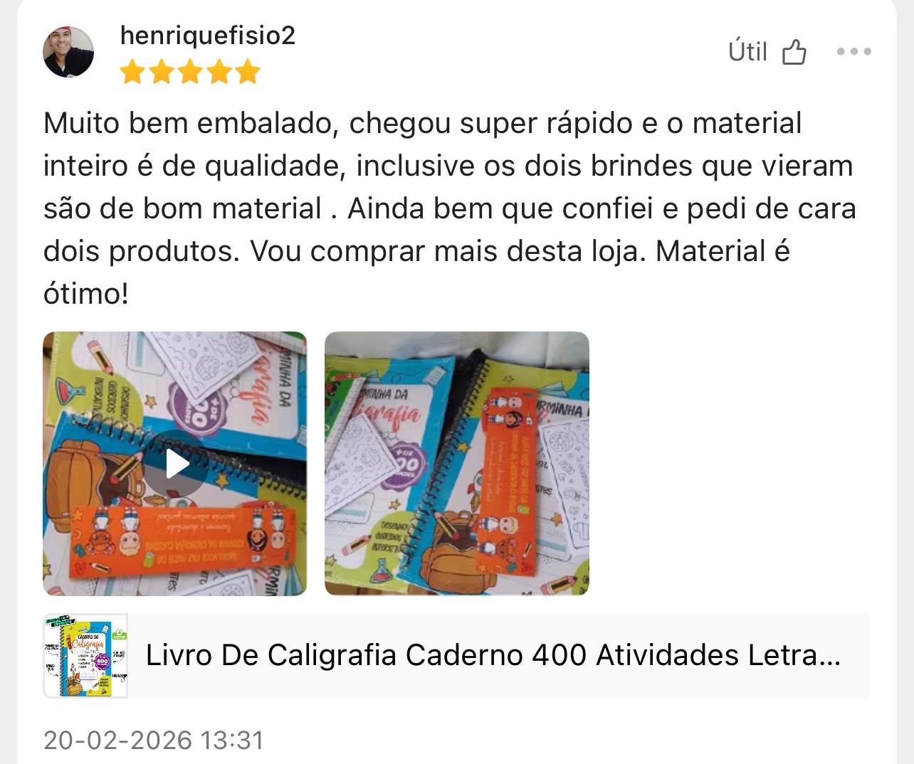 Avaliação real 5 estrelas