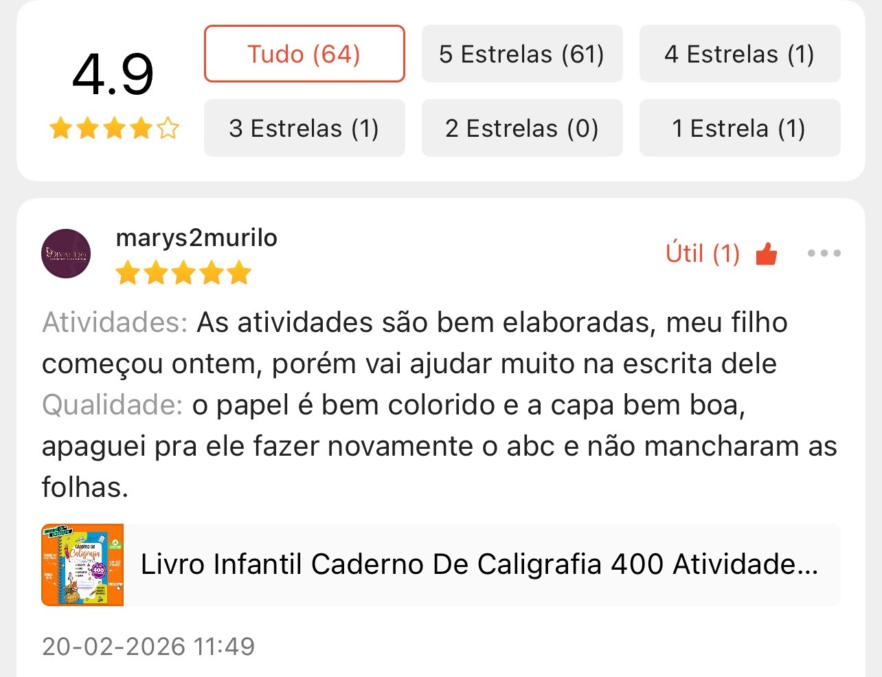 Avaliação real 5 estrelas