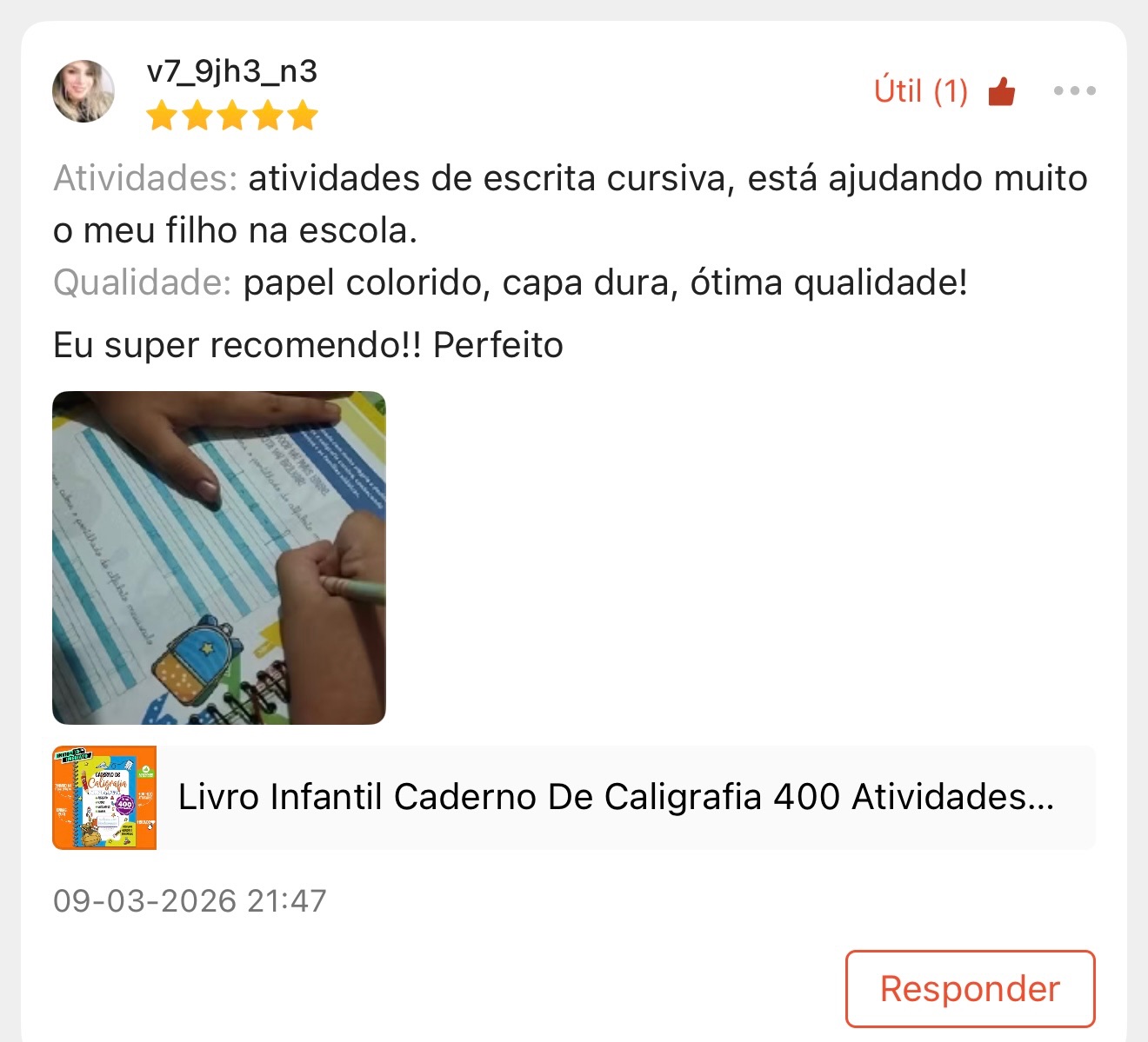 Avaliação real 5 estrelas